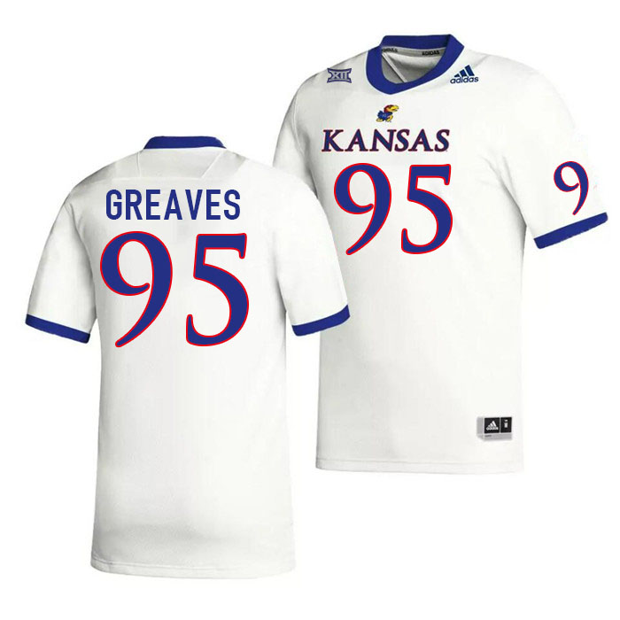 Men #95 Damon Greaves Kansas Jayhawks College Football Jerseys Stitched Sale-White